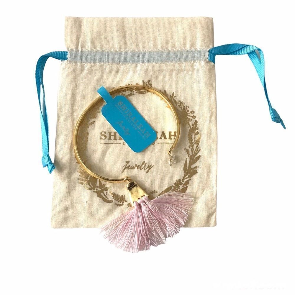 Shiraleah Sants Bangle Bracelet Gold Pink Fringe Tassel